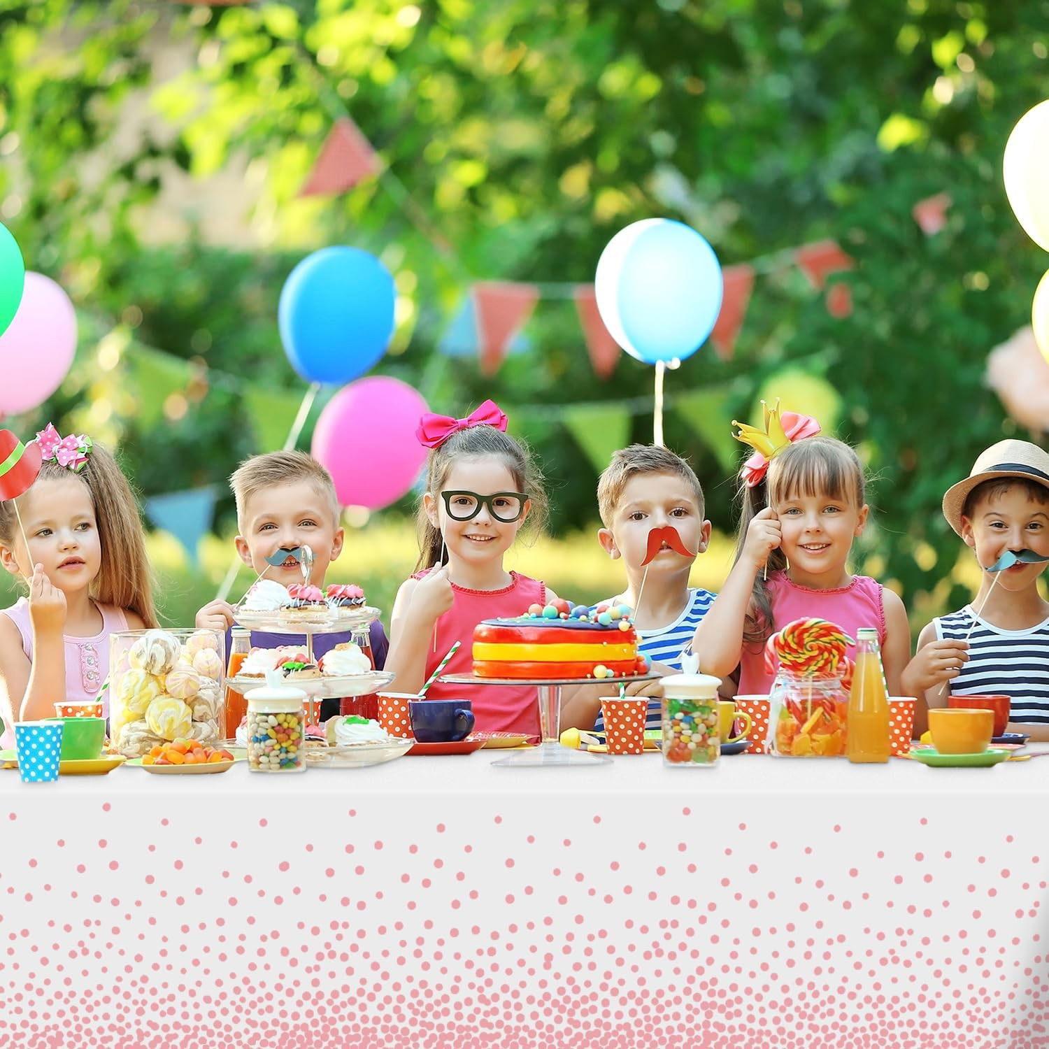 Fata de Masa, Flippy, din PEVA, Imprimeu Buline, 137 x 274 cm, Impermeabila, Fara Pete, Curatare Rapida, Roz [5]