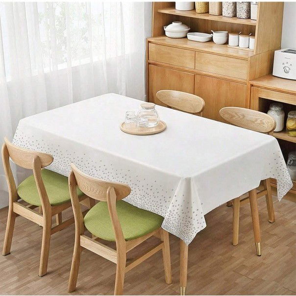 Fata de Masa, Flippy, din PEVA, Imprimeu Buline, 137 x 274 cm, Impermeabila, Fara Pete, Curatare Rapida, Argintiu [7]