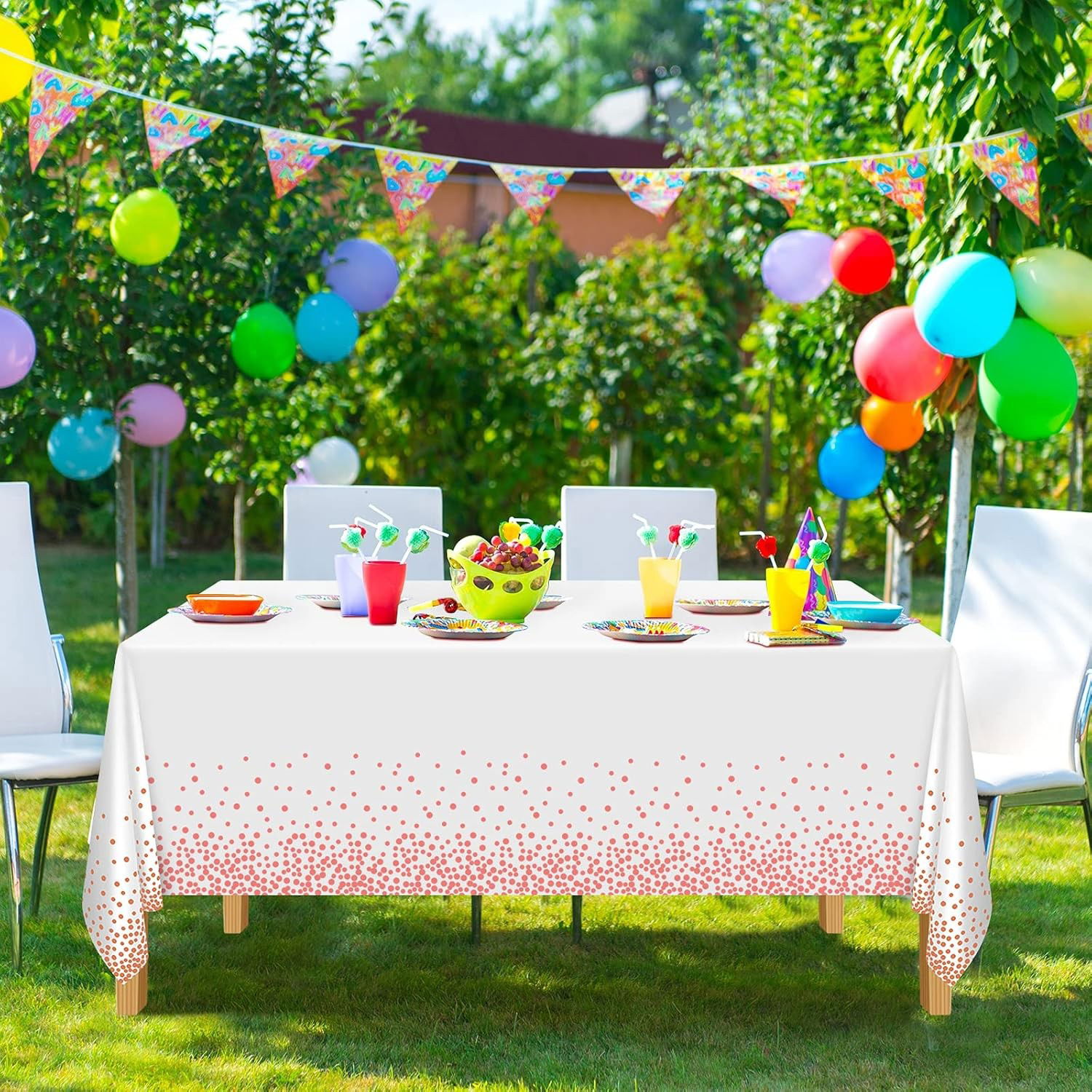 10 - 25 LEI - Fata de Masa, Flippy, din PEVA, Imprimeu Buline, 137 x 274 cm, Impermeabila, Fara Pete, Curatare Rapida, Roz