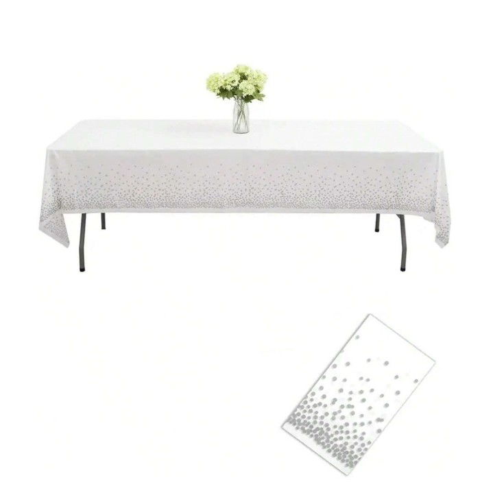 Fata de Masa, Flippy, din PEVA, Imprimeu Buline, 137 x 274 cm, Impermeabila, Fara Pete, Curatare Rapida, Argintiu [6]