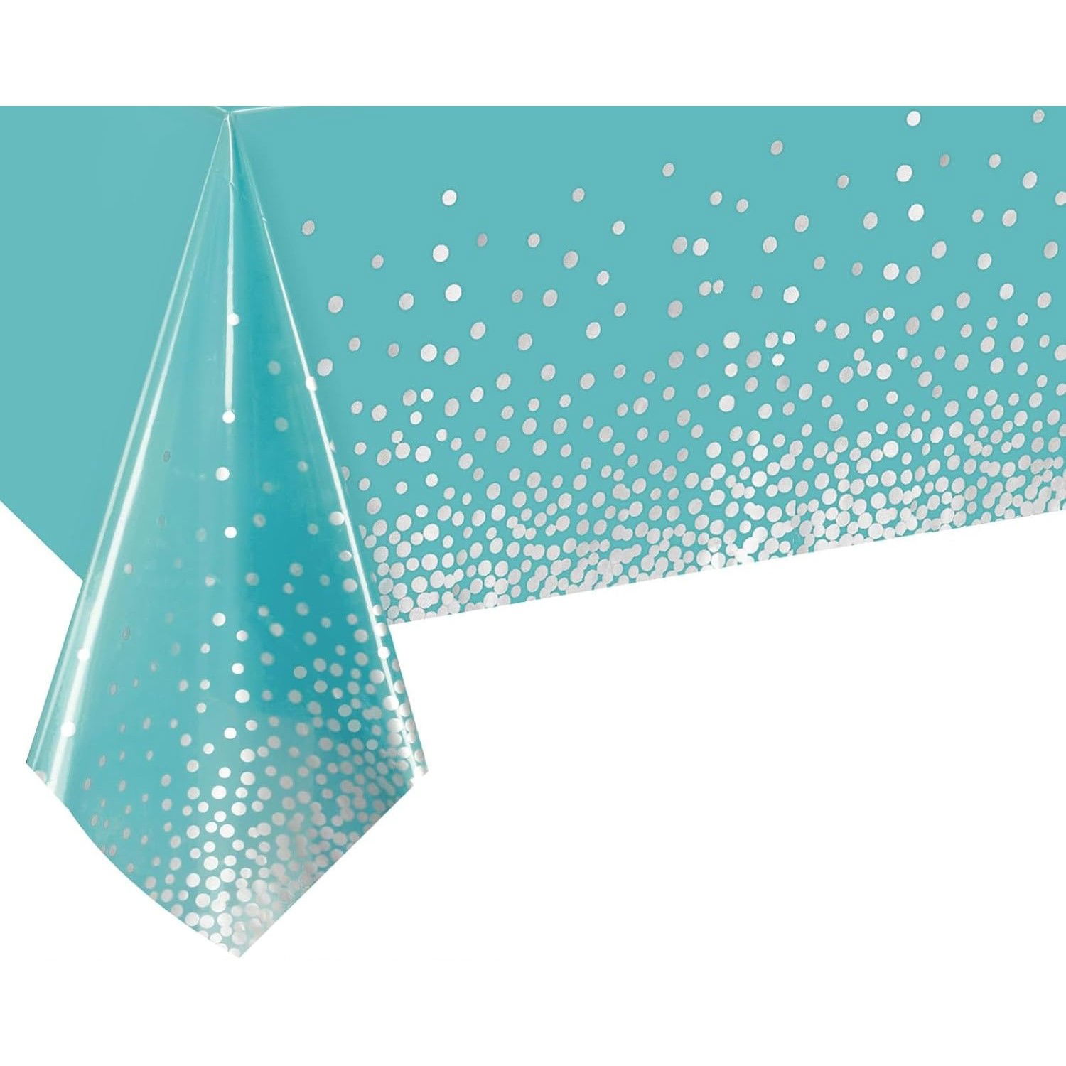 10 - 25 LEI - Fata de Masa, Flippy, din PEVA, Imprimeu Buline Argintii, 137 x 274 cm, Impermeabila, Fara Pete, Curatare Rapida, Albastru
