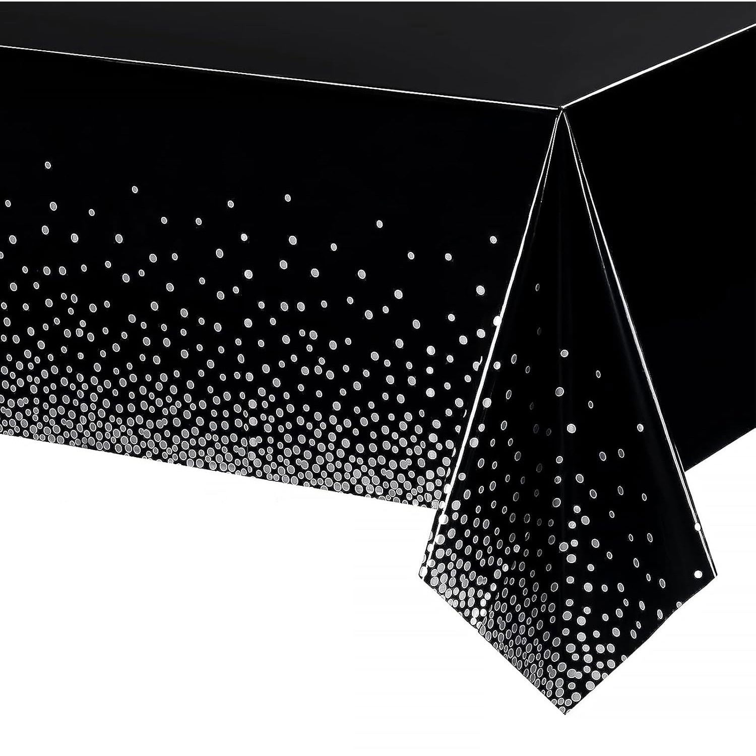 10 - 25 LEI - Fata de Masa, Flippy, din PEVA, Imprimeu Buline Argintii, 137 x 274 cm, Impermeabila, Fara Pete, Curatare Rapida, Negru