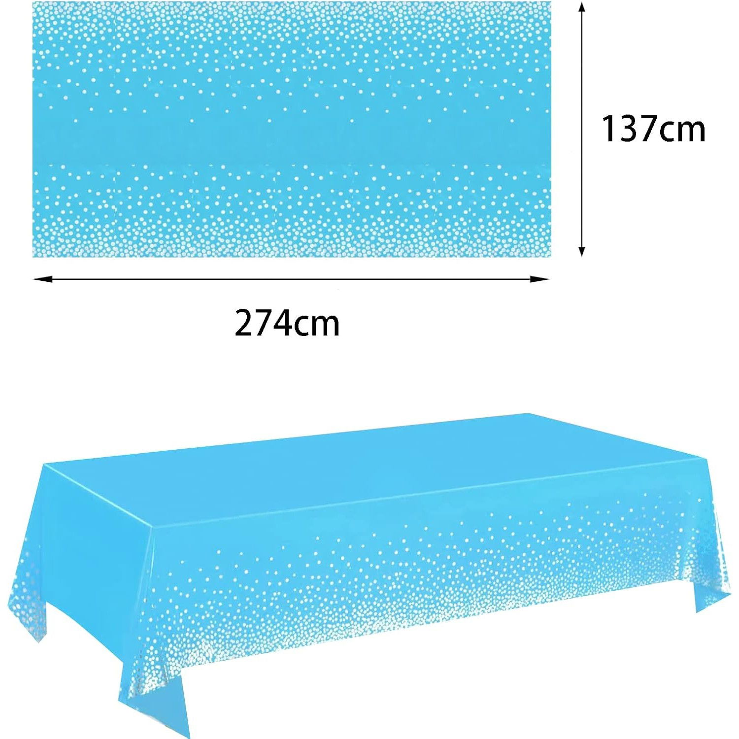 Fata de Masa, Flippy, din PEVA, Imprimeu Buline Argintii, 137 x 274 cm, Impermeabila, Fara Pete, Curatare Rapida, Albastru [3]