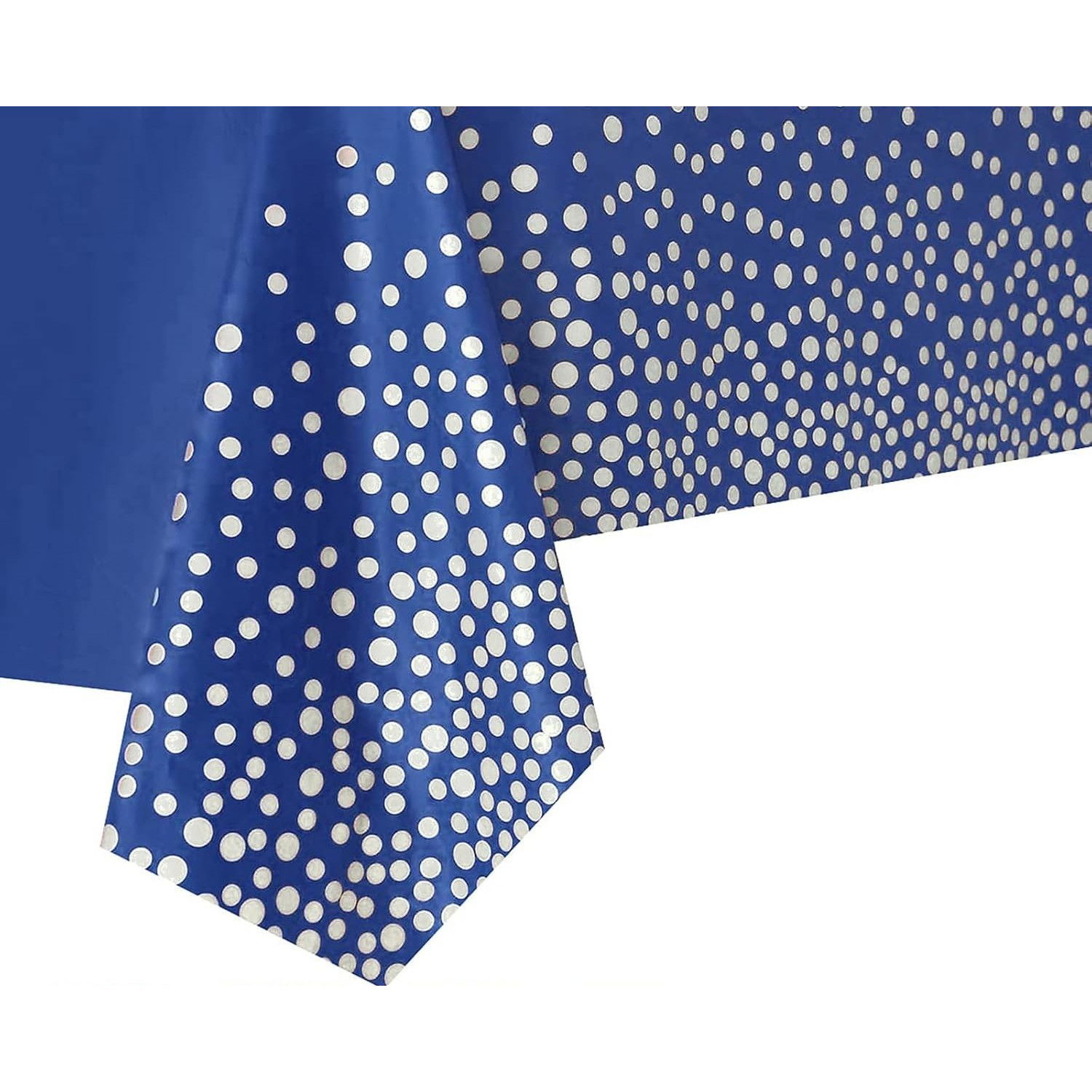 10 - 25 LEI - Fata de Masa, Flippy, din PEVA, Imprimeu Buline Argintii, 137 x 274 cm, Impermeabila, Fara Pete, Curatare Rapida, Albastru Inchis
