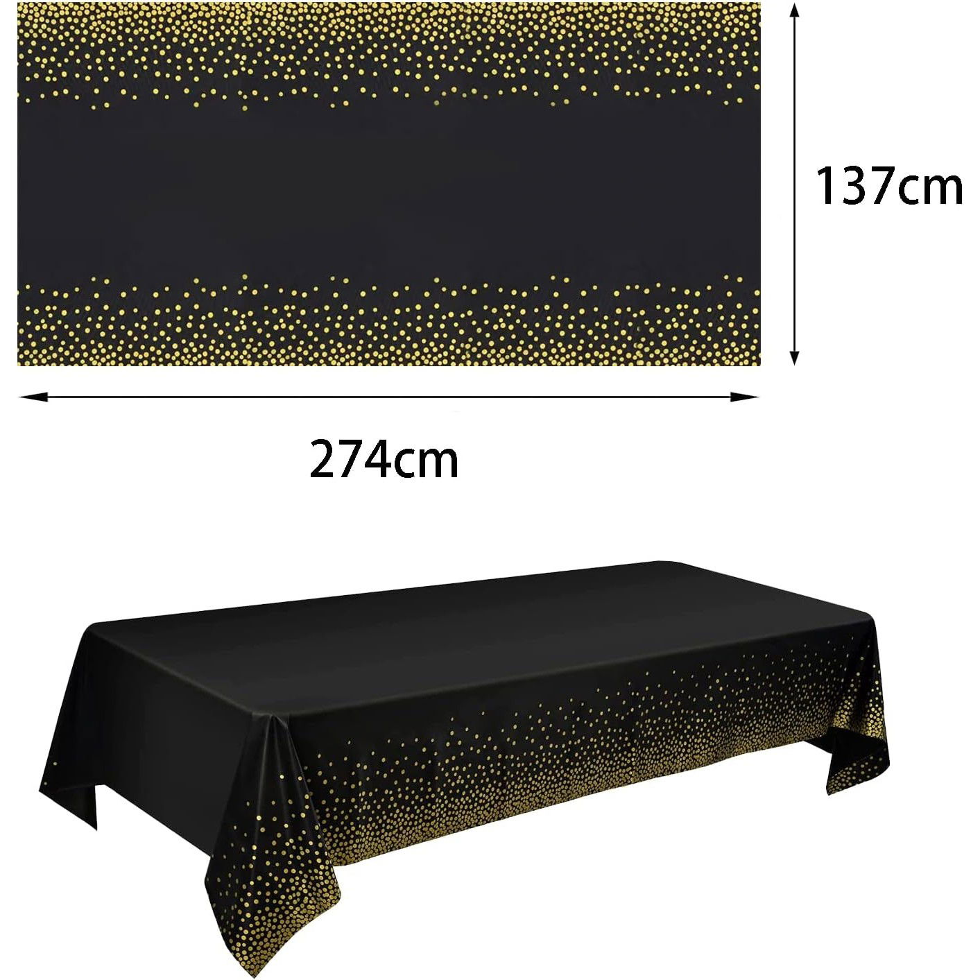 Fata de Masa, Flippy, din PEVA, Imprimeu Buline Aurii, 137 x 274 cm, Impermeabila, Fara Pete, Curatare Rapida, Negru [3]