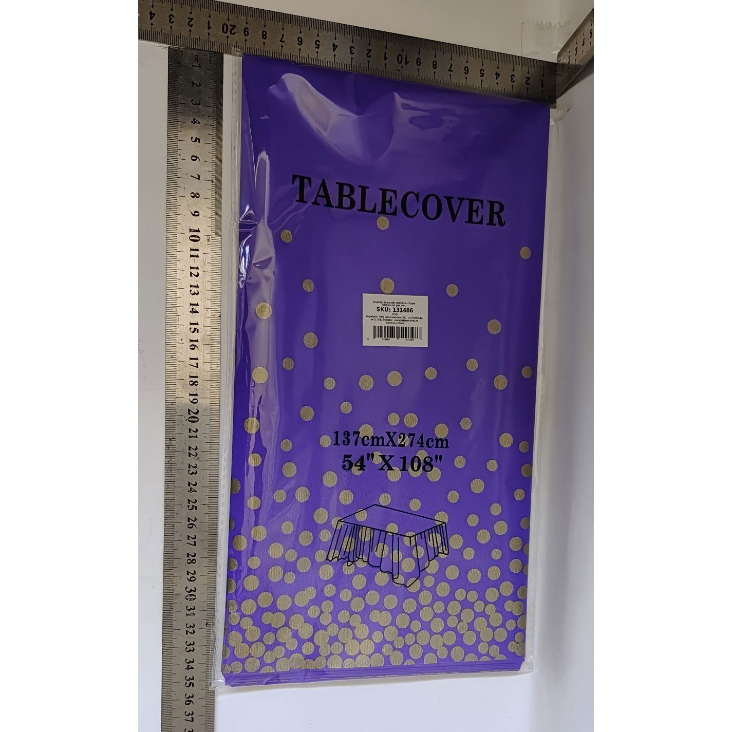 10 - 25 LEI - Fata de Masa, Flippy, din PEVA, Imprimeu Buline Aurii, 137 x 274 cm, Impermeabila, Fara Pete, Curatare Rapida, Mov