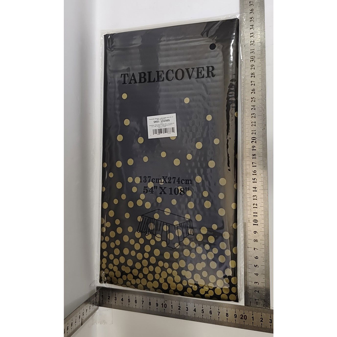 Fata de Masa, Flippy, din PEVA, Imprimeu Buline Aurii, 137 x 274 cm, Impermeabila, Fara Pete, Curatare Rapida, Negru [8]