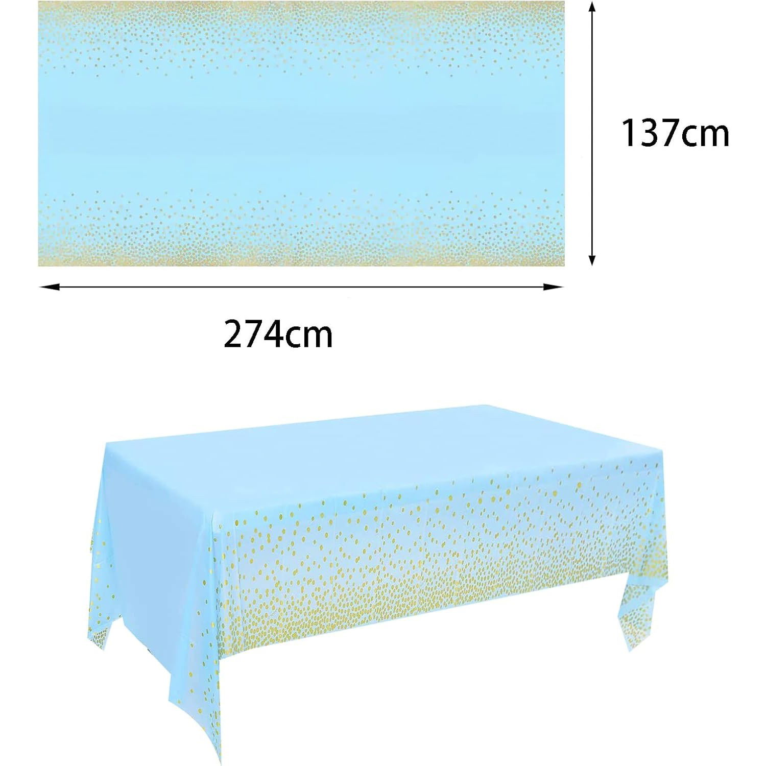 Fata de Masa, Flippy, din PEVA, Imprimeu Buline Aurii, 137 x 274 cm, Impermeabila, Fara Pete, Curatare Rapida, Albastru [4]