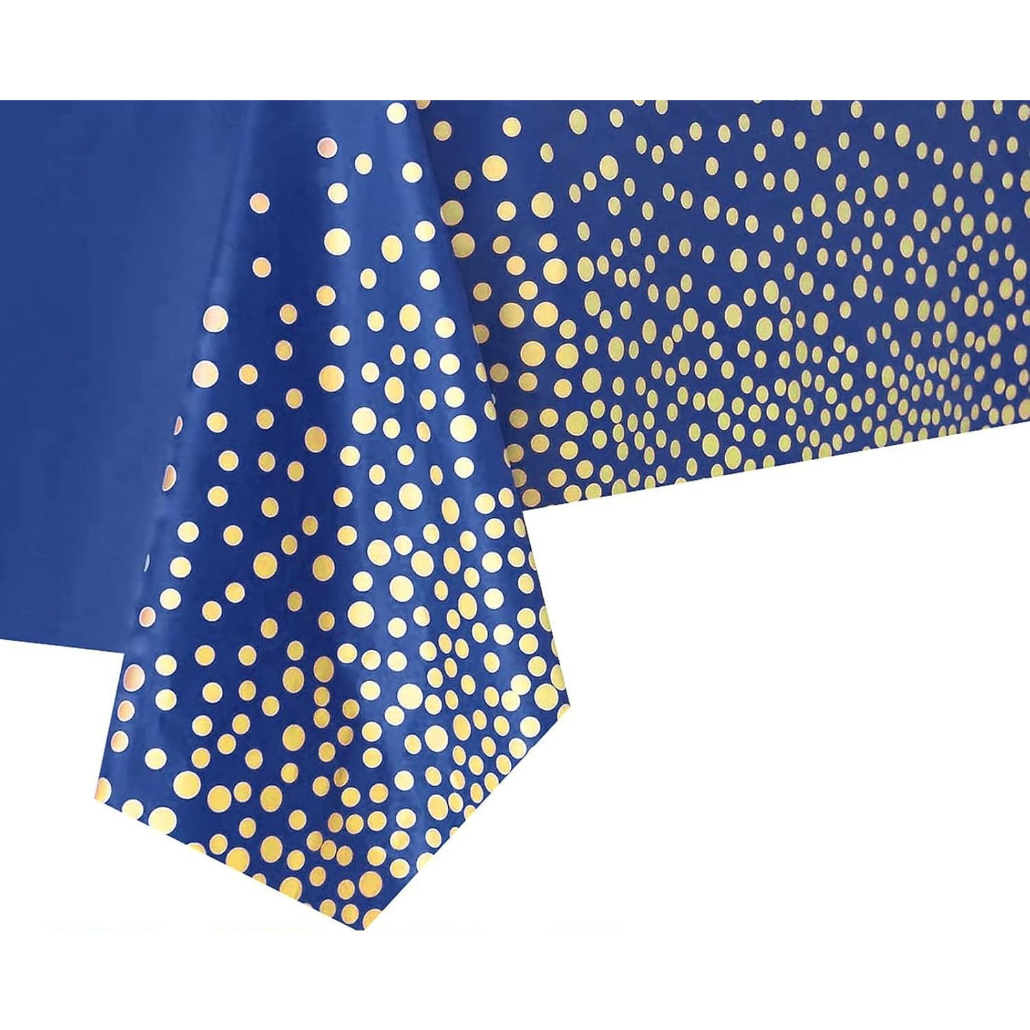 10 - 25 LEI - Fata de Masa, Flippy, din PEVA, Imprimeu Buline Aurii, 137 x 274 cm, Impermeabila, Fara Pete, Curatare Rapida, Albastru Inchis