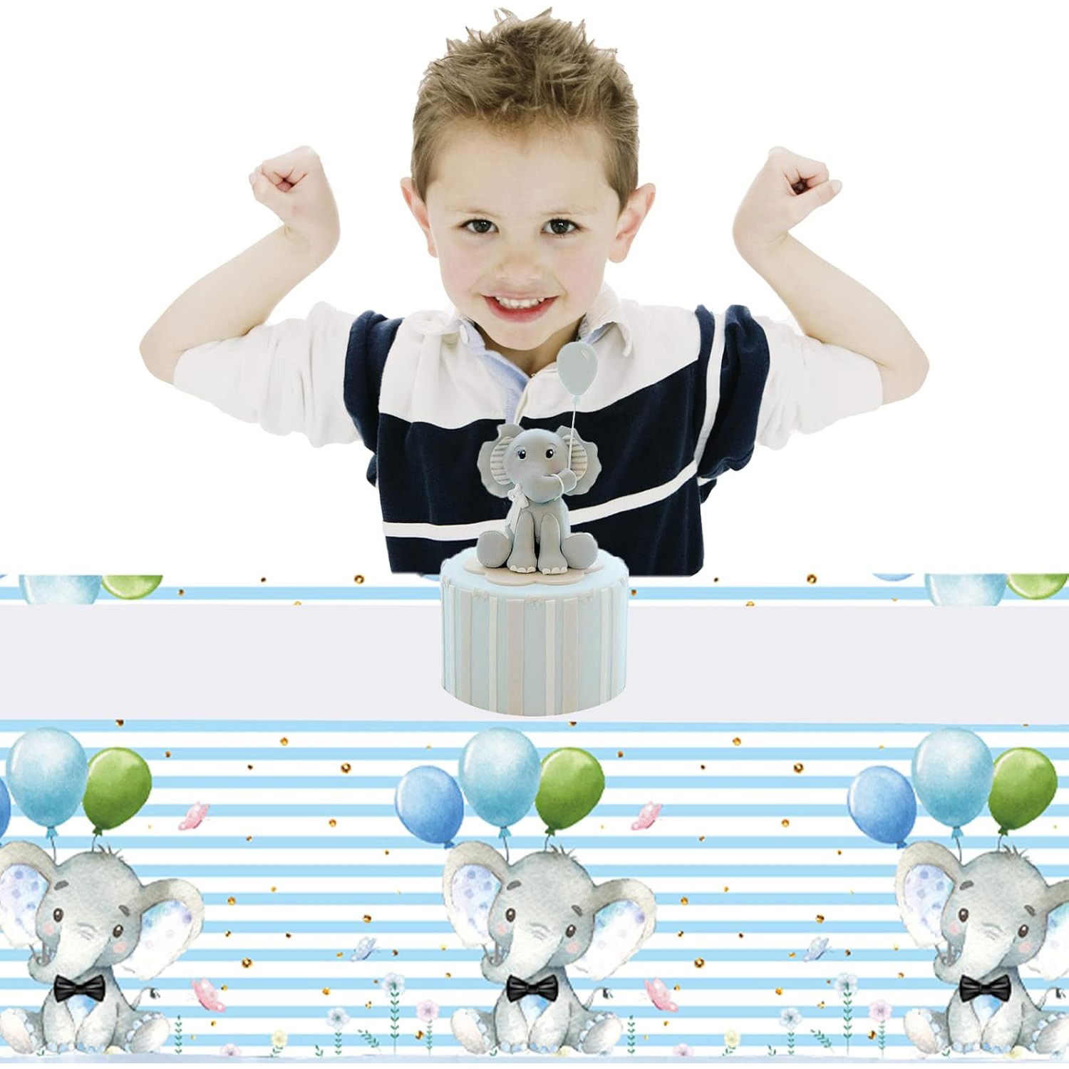 10 - 25 LEI - Fata de Masa, Flippy, din Plastic, Imprimeu Elefanti, 180 x 108 cm, Albastru