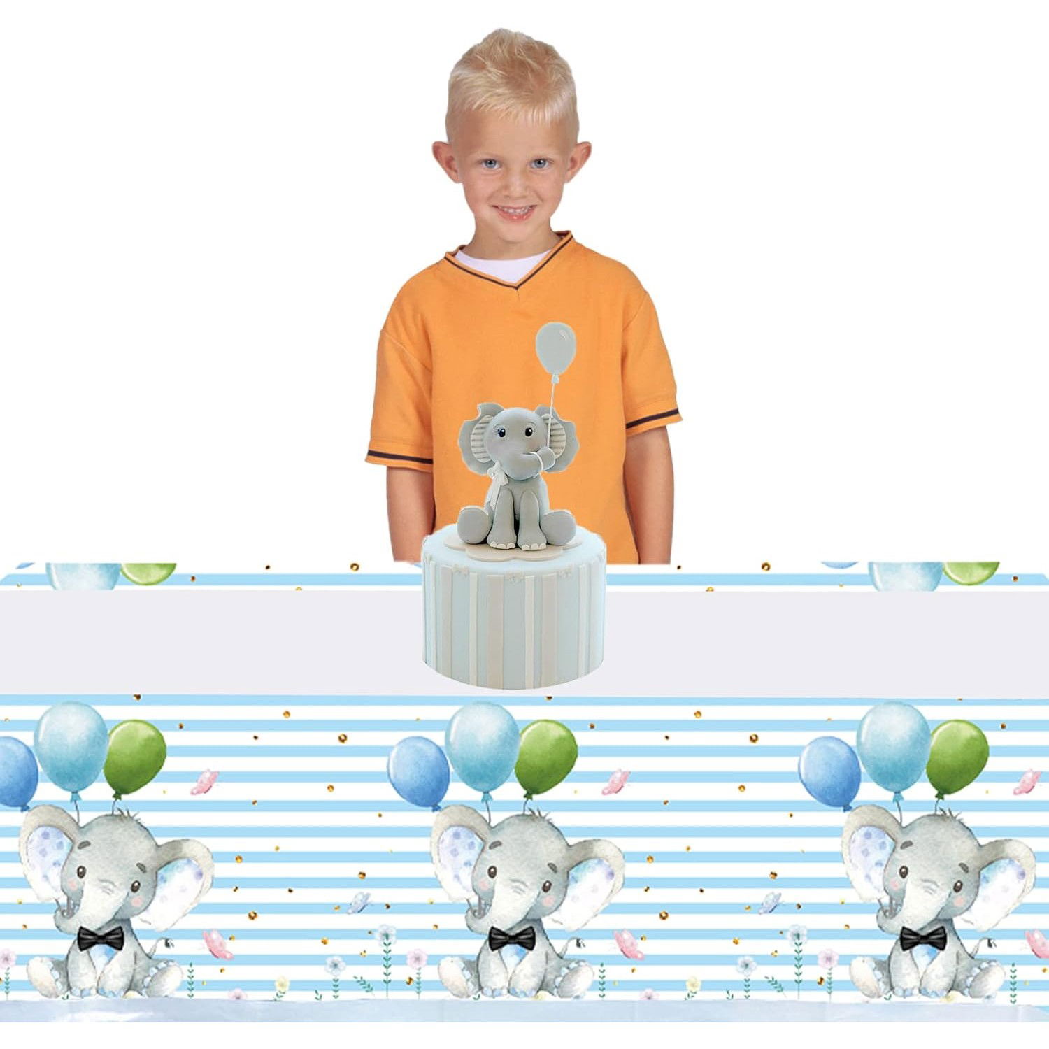 Fata de Masa, Flippy, din Plastic, Imprimeu Elefanti, 180 x 108 cm, Albastru [3]