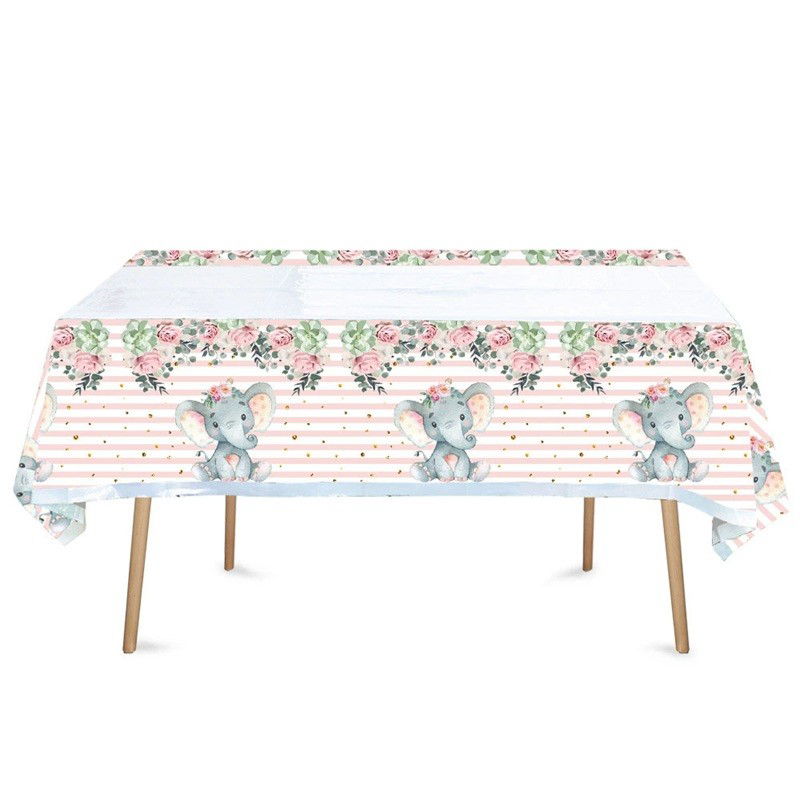 10 - 25 LEI - Fata de Masa, Flippy, din Plastic, Imprimeu Elefanti, 180 x 108 cm, Roz