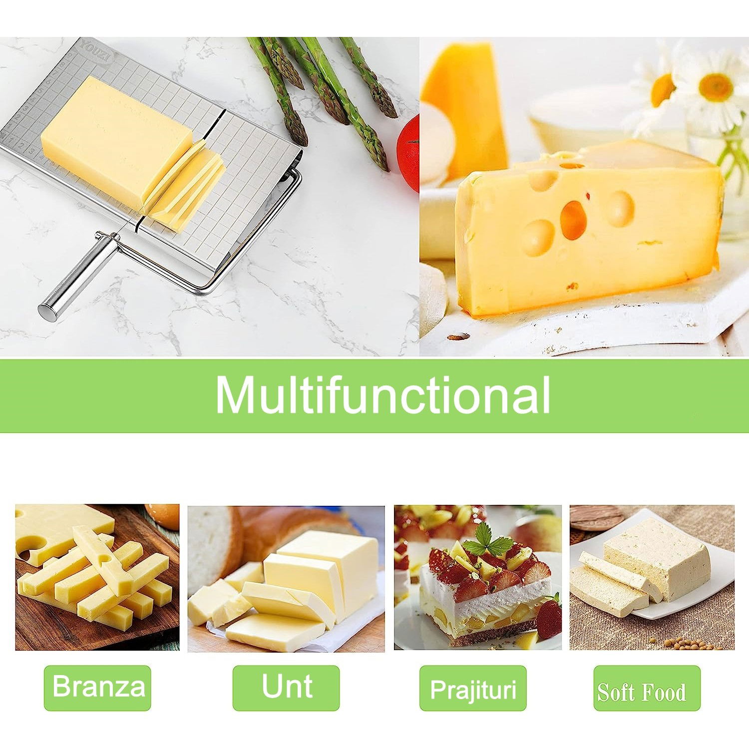 Feliator manual Flippy, pentru cascaval, salam, prajituri, unt, din otel inoxidabil, usor de curatat si utilizat, 5 lame de schimb incluse, picioare antiderapante, 21 x 12.2 x 2.8 cm, argintiu [6]