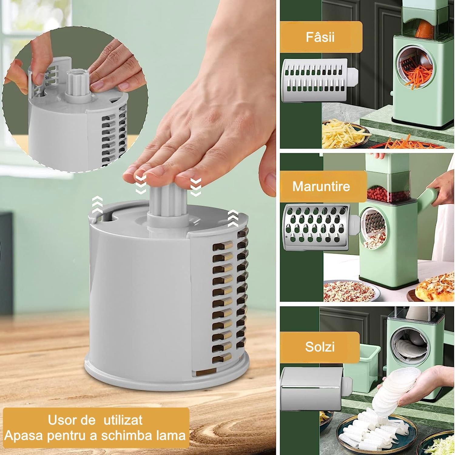 Feliator manual pentru legume Flippy, 3 lame din otel inxodabil, 3 tipuri de feliere, material carcasa ABS, latime maxima feliere 4 mm, baza de tip ventuza, usor si sigur de utilizat, 28.5 x 9,2 x 13. [3]