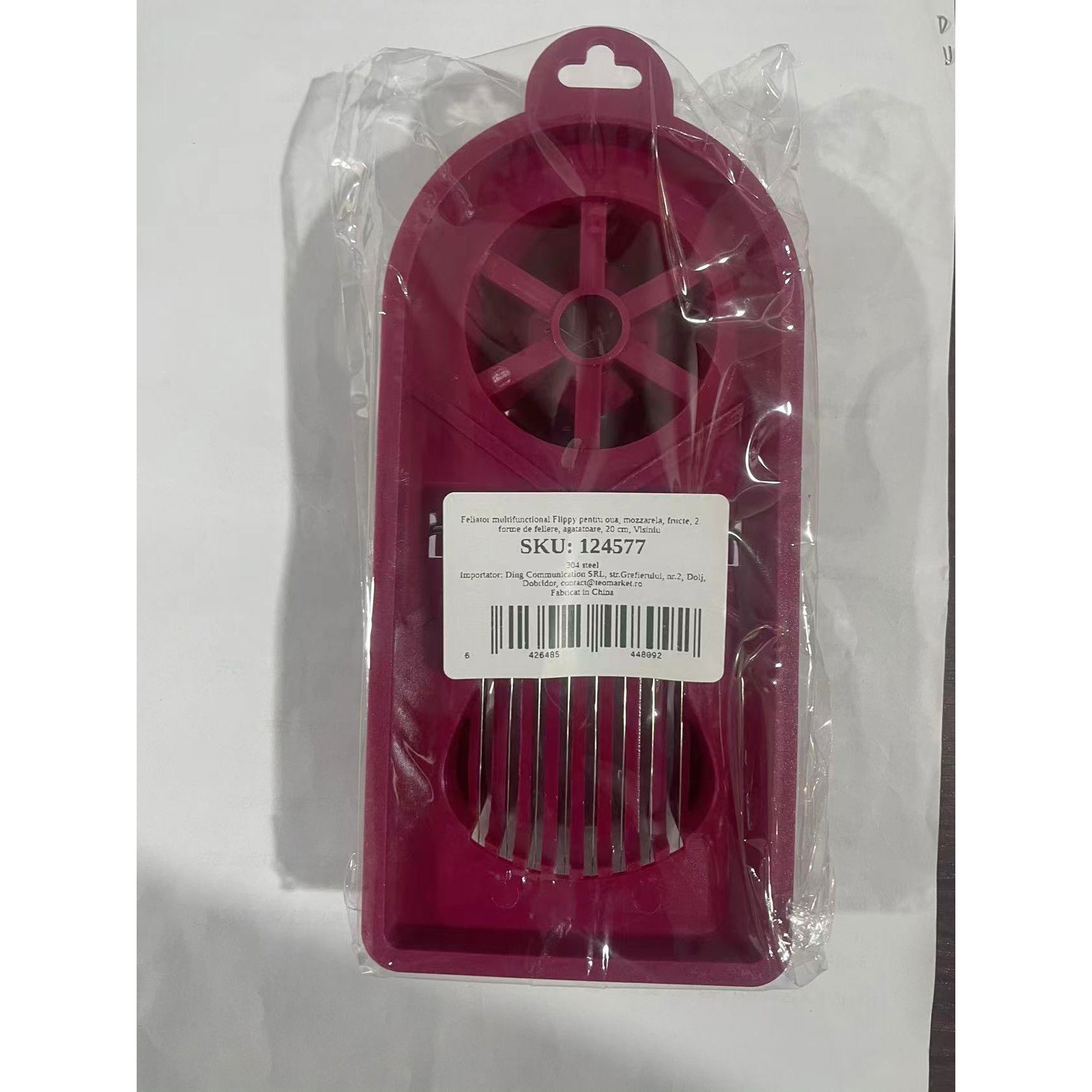 Feliator multifunctional Flippy pentru oua, mozzarela, fructe, 2 forme de feliere, agatatoare, 20 cm, Visiniu [9]