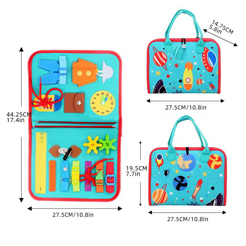 Carte Senzoriala Educativa Montessori, Flippy, cu Activitati, Dezvoltare Abilitati Motorii, 4 Pagini, Model Spatiu Cosmic, 28x22x7 cm, Albastru [10]