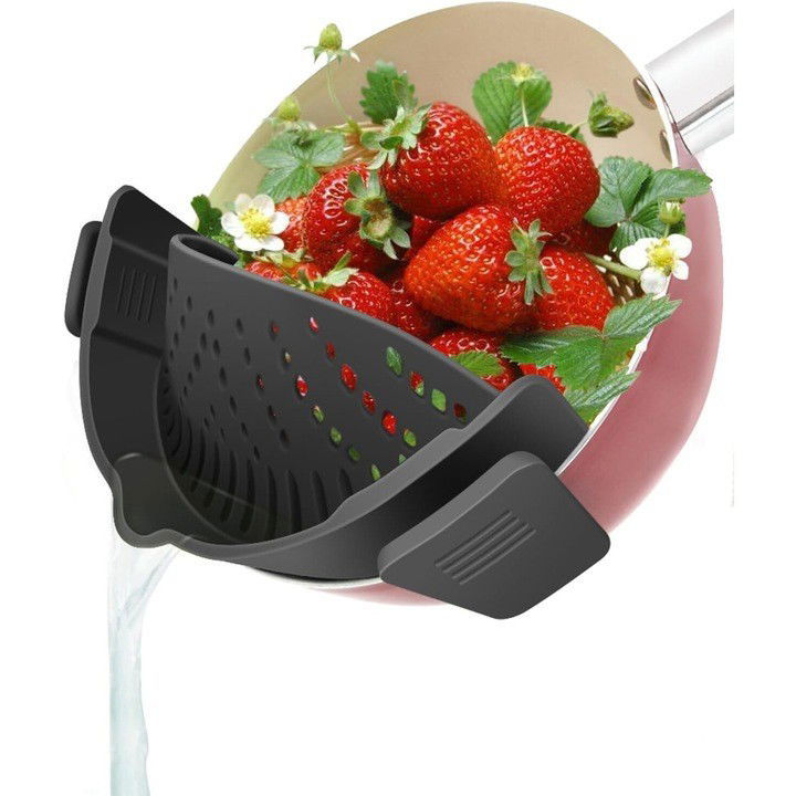 Pentru casa - Strecurator Filtru pentru Vase, Flippy, din Silicon Rezistent la Temperaturi Inalte, Universal, Paste, Legume, Fructe, 23x12.5x6.7 cm Negru