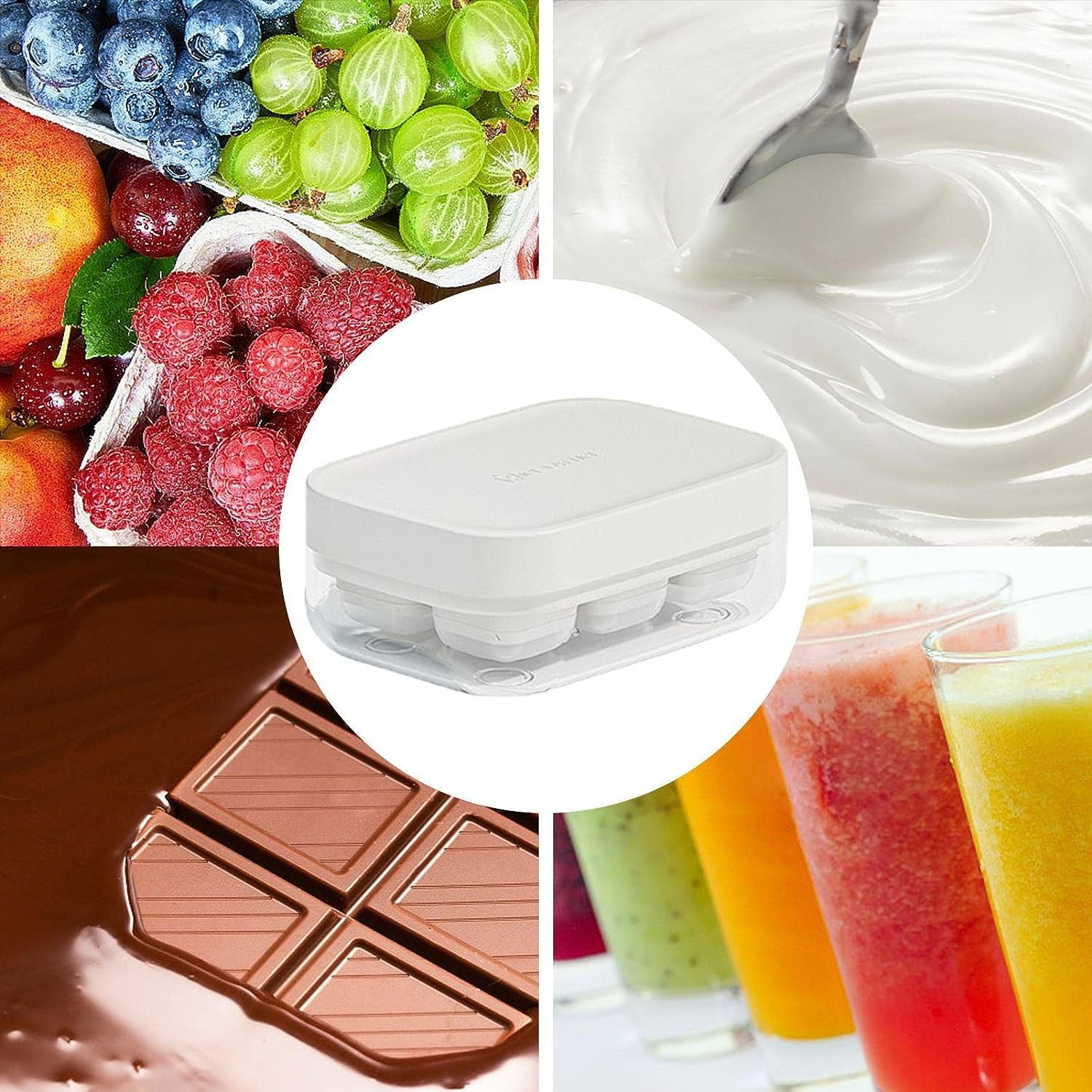 Forma pentru gheata cu presa Flippy, din silicon alimentar, 6 cuburi, caserola pentru depozitare, usor de folosit si curatat, 10.5 x 7.5 x 4.1 cm, alb [7]