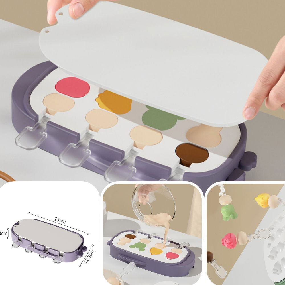 Pentru casa - Forma pentru inghetata Flippy, 4 compartimente, forme cu animalute, materialsilicon si ABS, 21 x 12.8 x 3cm, mov