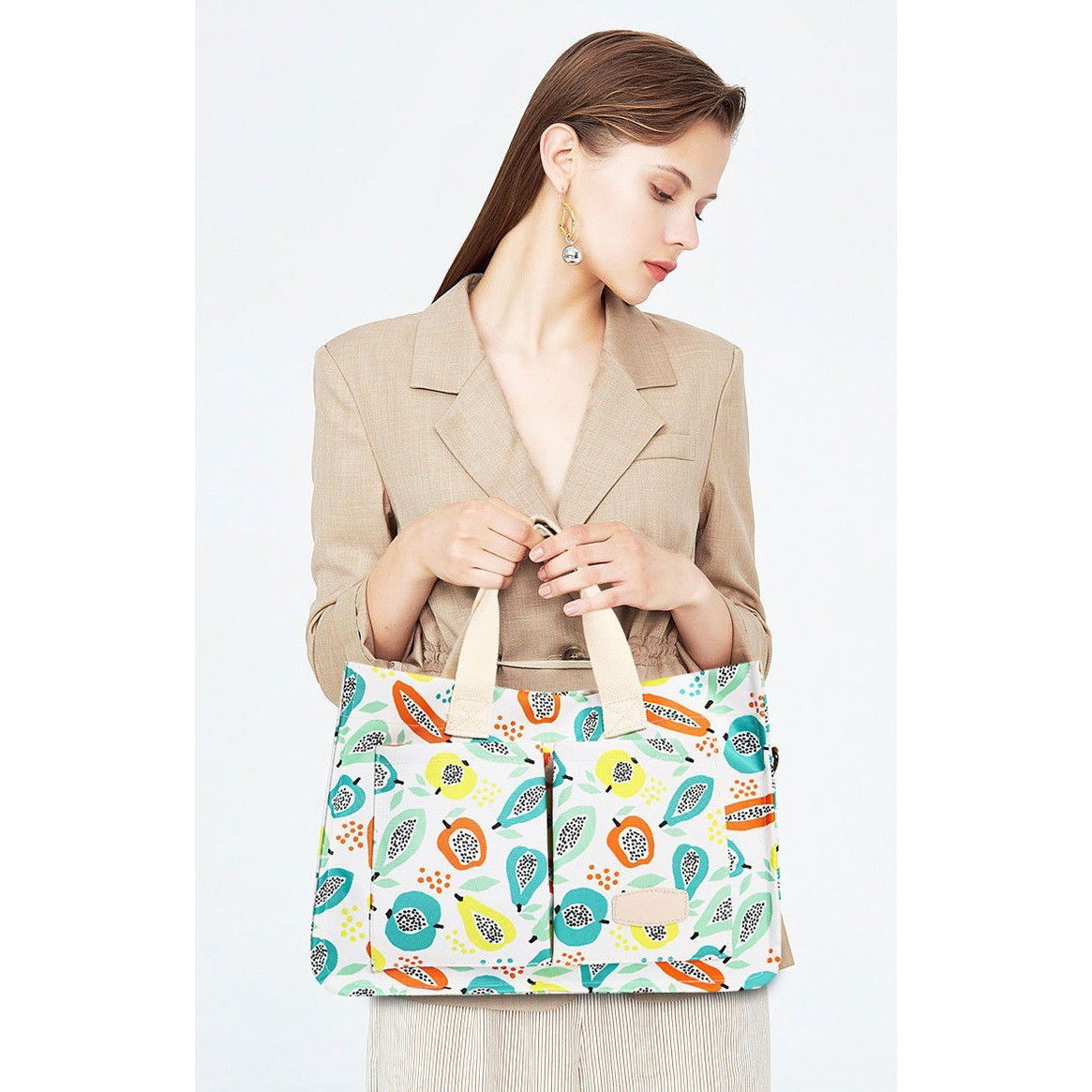 Geanta de Mana/Umar, Multifunctionala, Flippy, Inchidere cu Capsa, Imprimeu Fructe, Material Textil, 33.5 x 25 x 14.5 cm, Multicolor [3]