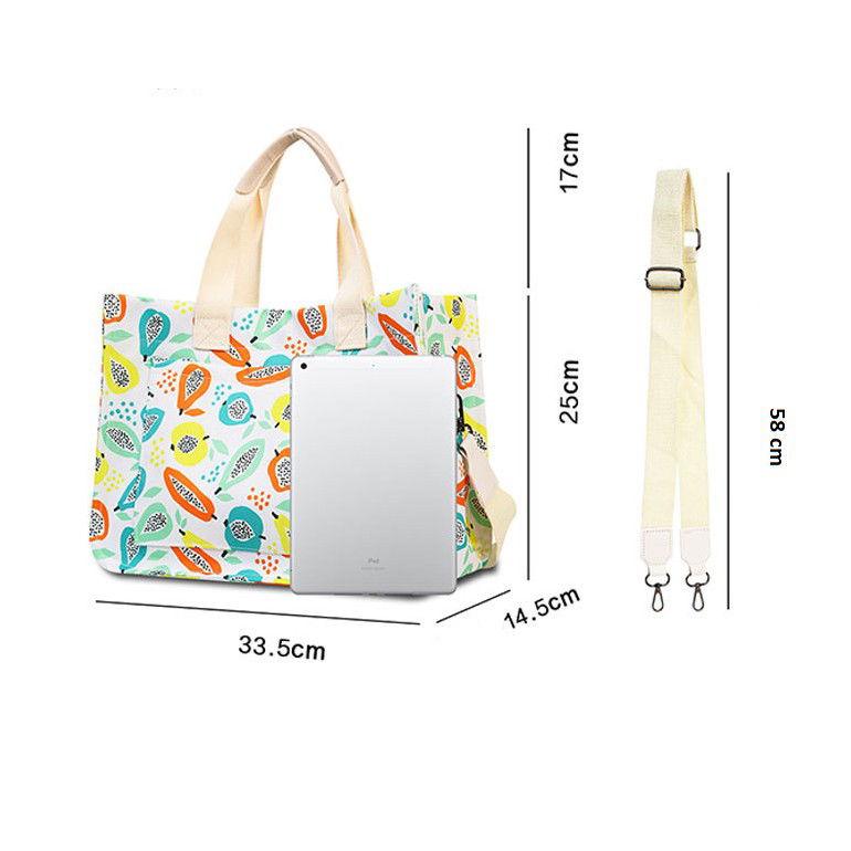 Geanta de Mana/Umar, Multifunctionala, Flippy, Inchidere cu Capsa, Imprimeu Fructe, Material Textil, 33.5 x 25 x 14.5 cm, Multicolor [8]