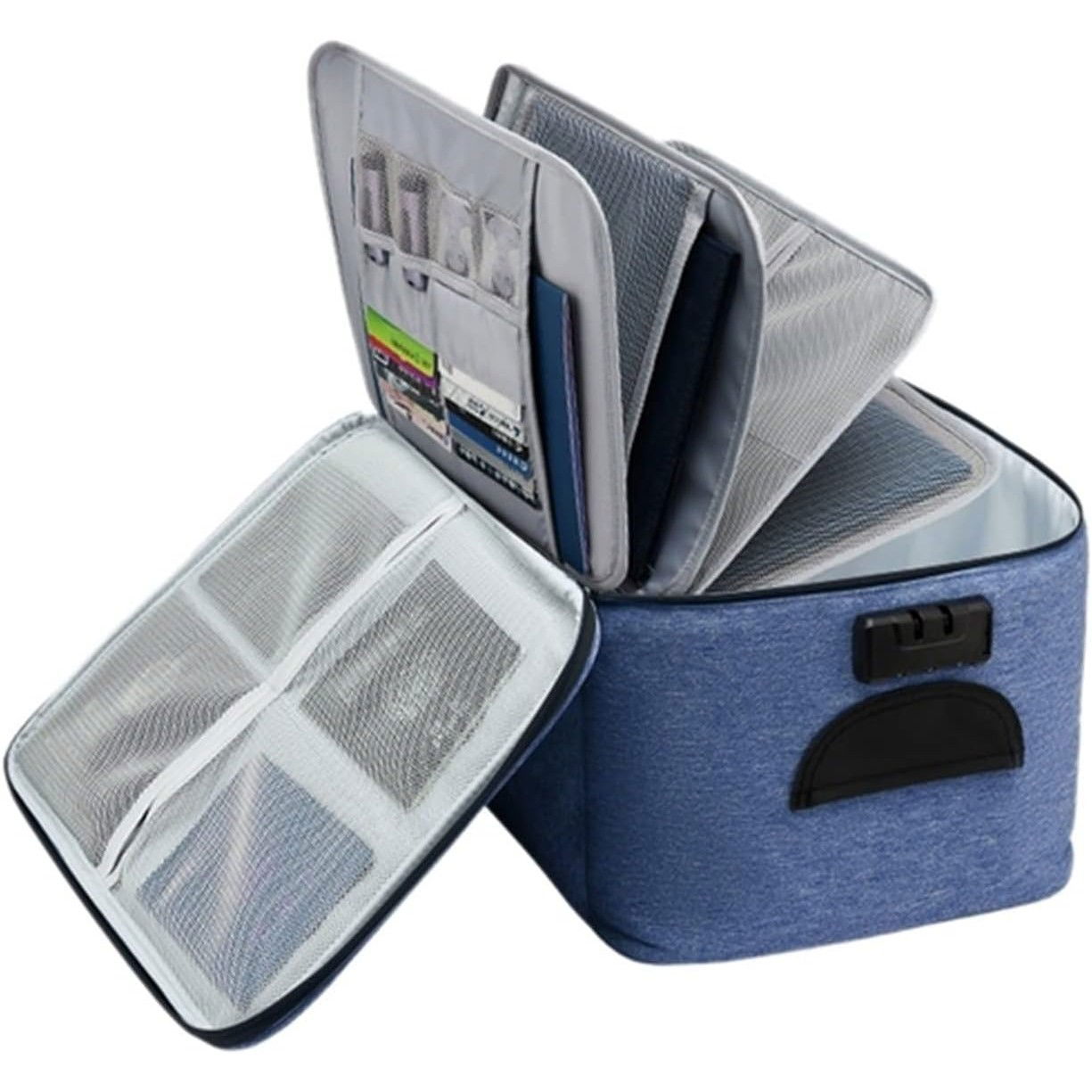 50 - 100 LEI - Geanta Flippy pentru Depozitare Acte si Documente, Facturi, Carduri, cu Cod de Securitate, 5 Compartimente, Impermeabila, 37 x 20 x 27 cm, Albastru