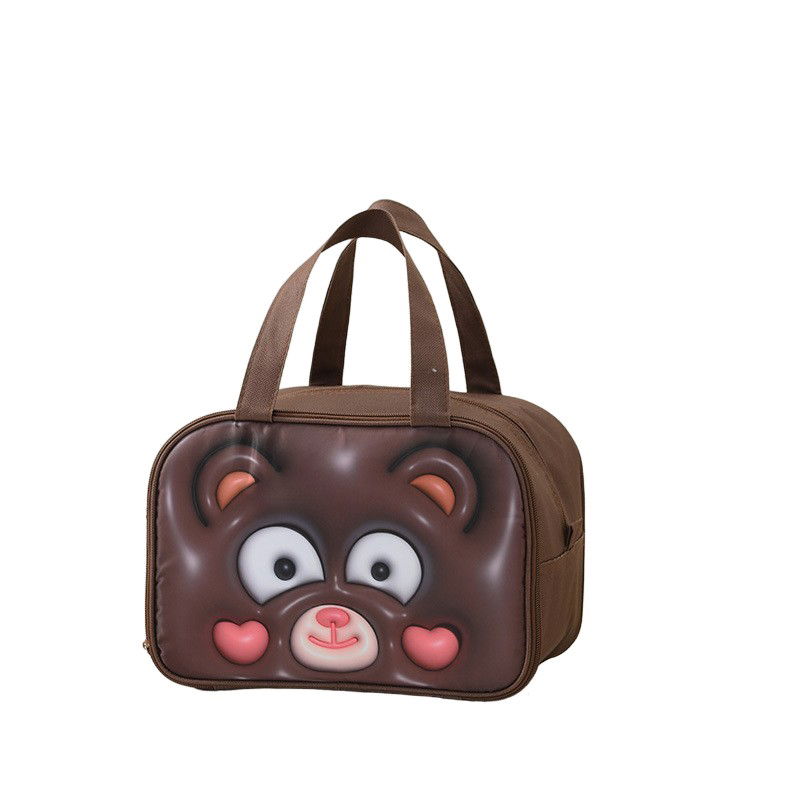 Pentru casa - Geantă Frigorifică, Flippy, cu Desene Animat 3D, Portabilă pentru Copii, de Prânz, din Pânză Oxford, 27.5x18x20 cm, Model Ursulet, Maro