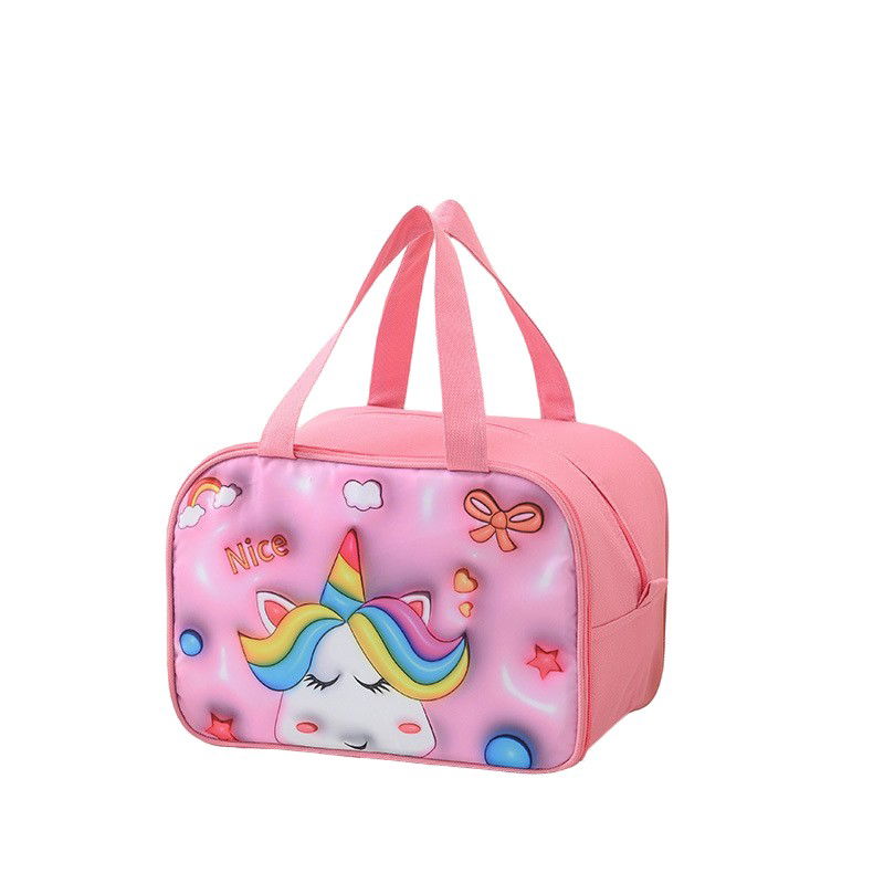 Pentru casa - Geantă Frigorifică, Flippy, cu Desene Animat 3D, Portabilă pentru Copii, de Prânz, din Pânză Oxford, 27.5x18x20 cm, Model Unicorn, Roz