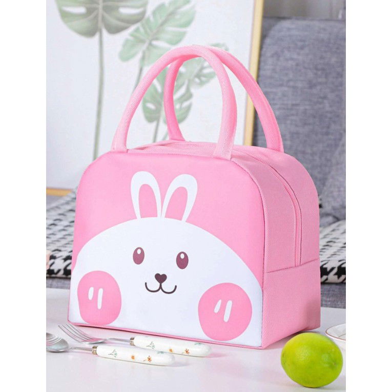 Geantă Frigorifică, Flippy, cu Desene Animat, Portabilă pentru Copii, de Prânz, din Pânză Oxford, 22x14x19 cm, Model Iepuras, Roz [3]