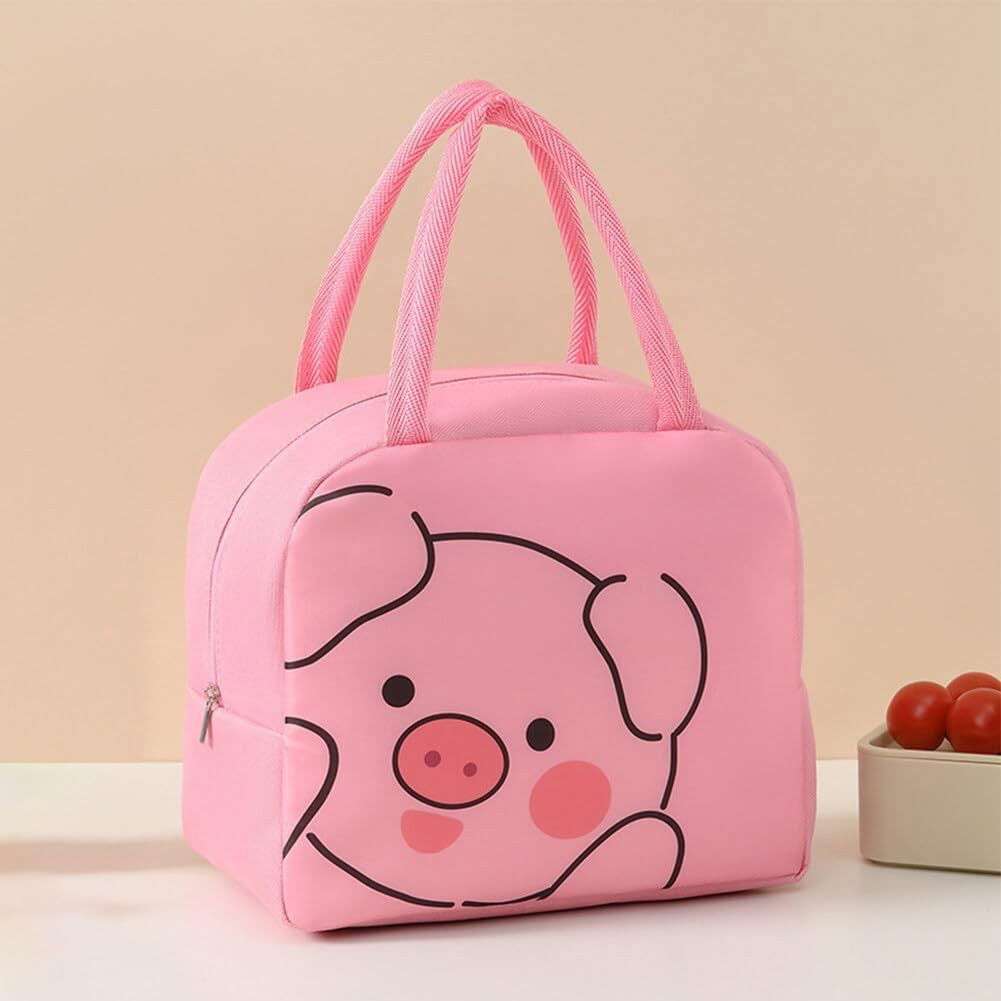 Geantă Frigorifică, Flippy, cu Desene Animat, Portabilă pentru Copii, de Prânz, din Pânză Oxford, 22x14x19 cm, Model Purcelus, Roz [4]