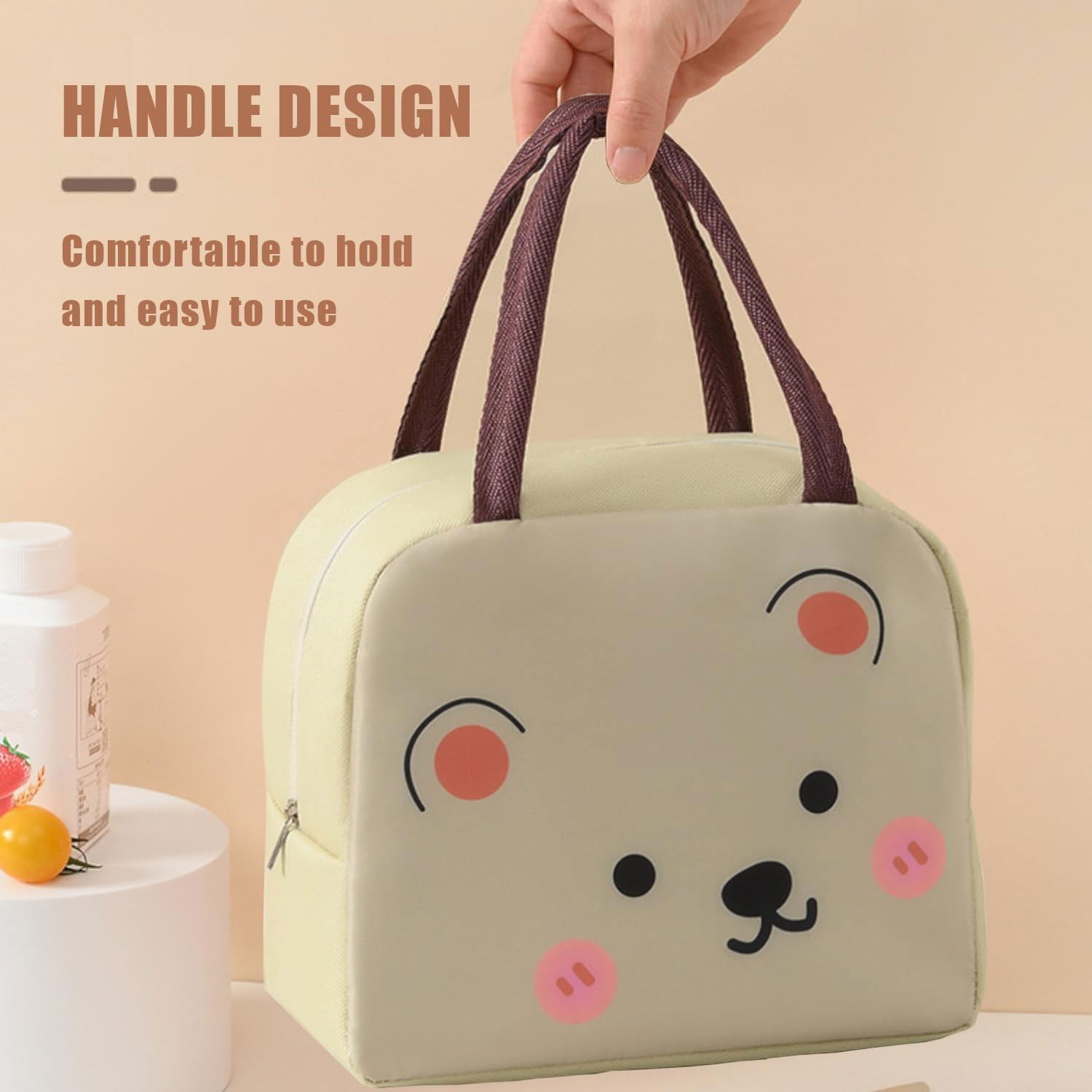 Geantă Frigorifică, Flippy, cu Desene Animat, Portabilă pentru Copii, de Prânz, din Pânză Oxford, 22x14x19 cm, Model Ursulet, Bej [5]