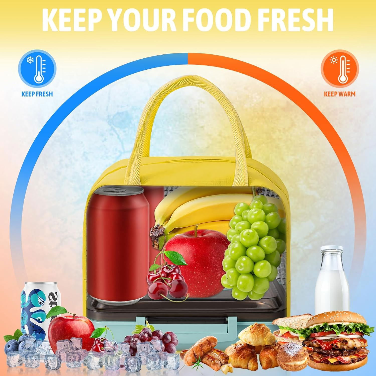 Geantă Frigorifică, Flippy, cu Desene Animate 3D, Portabilă pentru Copii, de Prânz, din Pânză Oxford, 23x13x19 cm, Model Ursulet, Galben [8]