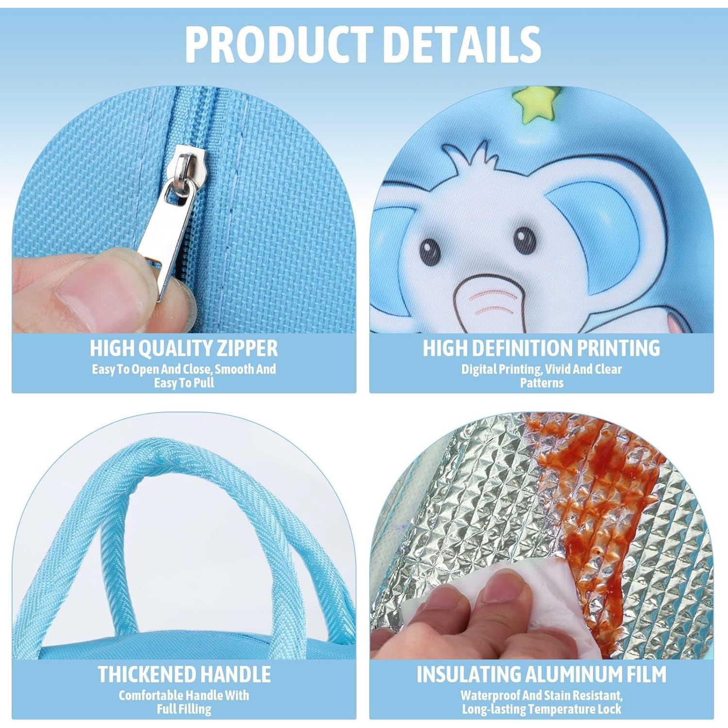 Geantă Frigorifică, Flippy, cu Desene Animate 3D, Portabilă pentru Copii, de Prânz, din Pânză Oxford, 23x13x19 cm, Model Elefantel, Albastru [7]