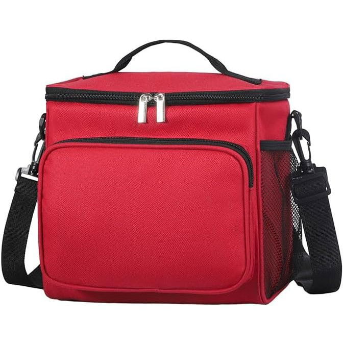 Geanta pentru Pranz, Flippy, Multifunctionala, Compartimentata, 2 Tipuri de Manere, Impermeabila, 26x24x17 cm, Rosu [7]
