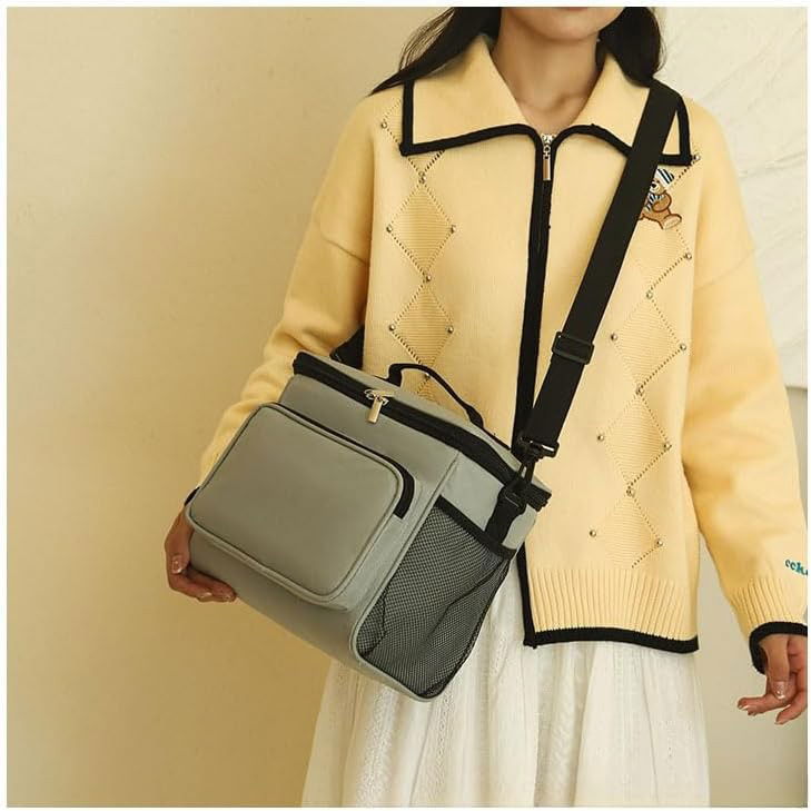 Geanta pentru Pranz, Flippy, Multifunctionala, Compartimentata, 2 Tipuri de Manere, Impermeabila, 26x24x17 cm, Gri [4]