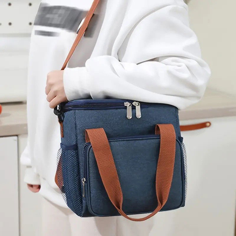 Geanta Termo-Izolanta, Flippy, Multifunctionala, 1 Compartiment Principal, 1 Buzunar Lateral Exterior, Impermeabila, Manere si Bretea de Umar, 25x22x15 cm, Albastru [3]