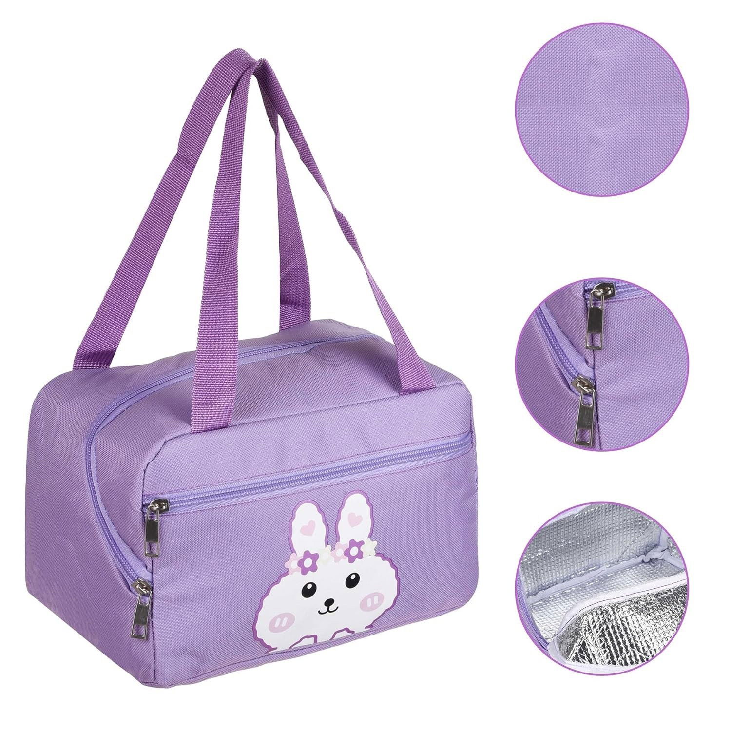 Geanta Termo-Izolanta, Flippy, Compartimente Telefon si Tacamuri, Multifunctionala, Impermeabila, 30x21x20 cm, Design Iepuras, Mov [3]