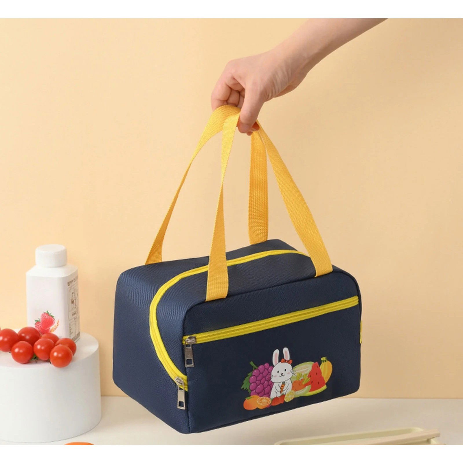 Geanta Termo-Izolanta, Flippy, Compartimente Telefon si Tacamuri, Multifunctionala, Impermeabila, 30x21x20 cm, Design Iepuras, Albastru [3]