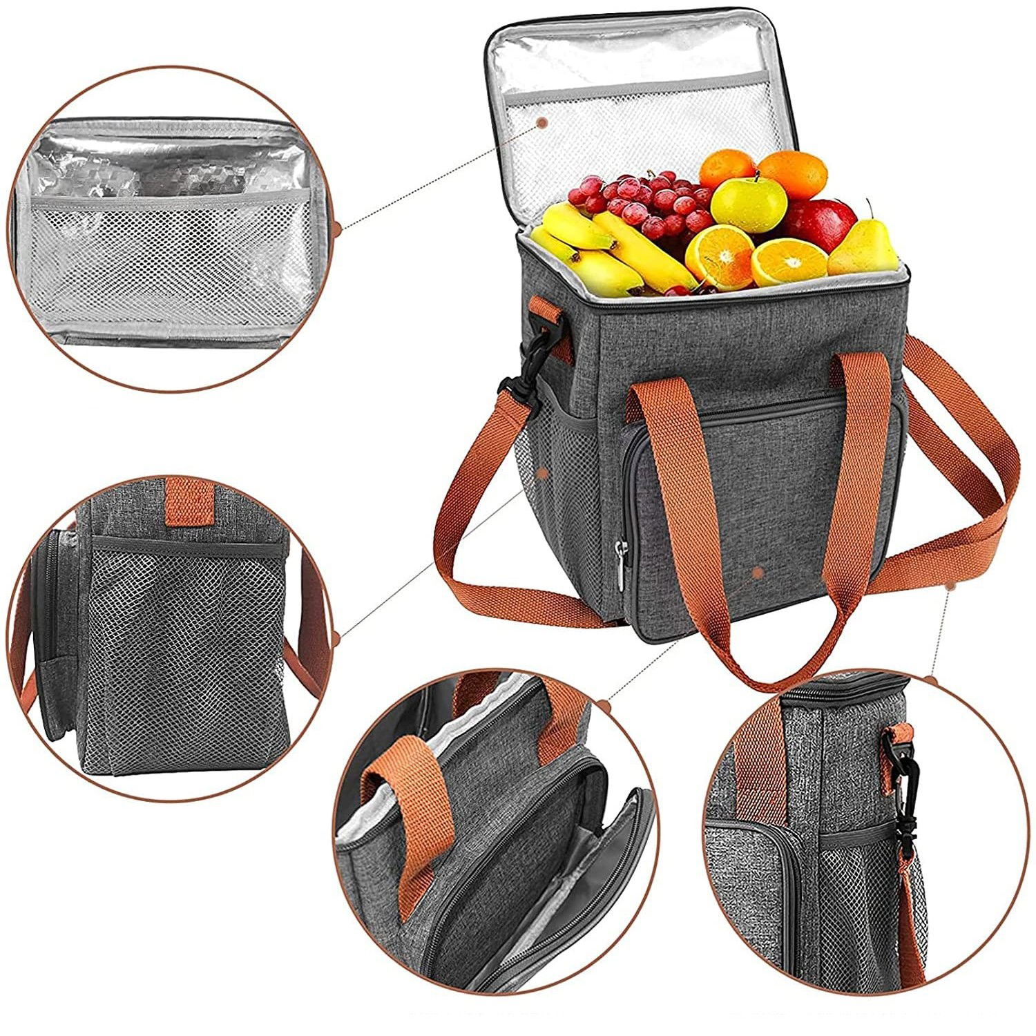 Pentru casa - Geanta Termo-Izolanta, Flippy, Multifunctionala, 1 Compartiment Principal, 1 Buzunar Lateral Exterior, Impermeabila, Manere si Bretea de Umar, 25x22x15 cm, Gri