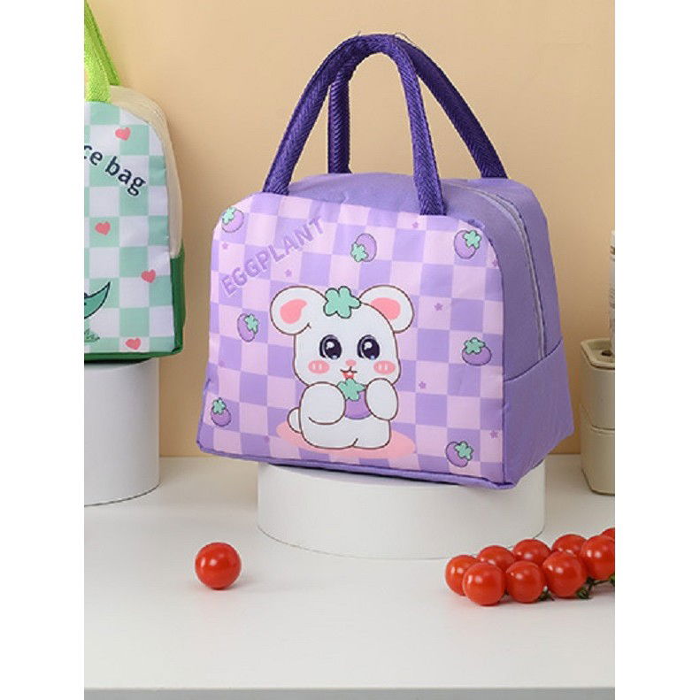 Geanta Termoizolanta pentru Copii, Flippy, 23x13x19 cm, Model Imprimeu Iepuras, din Folie de Aluminiu si Panza Oxford, Mov [5]