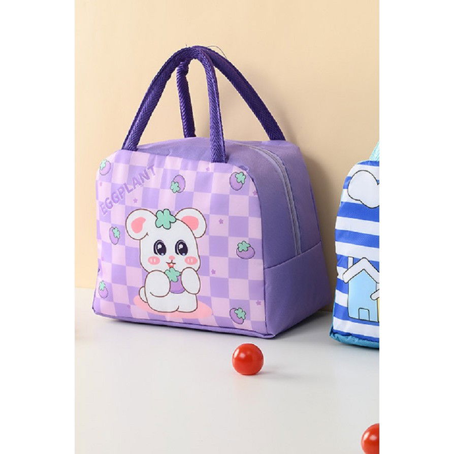 Geanta Termoizolanta pentru Copii, Flippy, 23x13x19 cm, Model Imprimeu Iepuras, din Folie de Aluminiu si Panza Oxford, Mov [3]