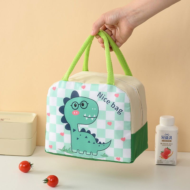 Geanta Termoizolanta pentru Copii, Flippy, 23x13x19 cm, Model Imprimeu Dinozaur, din Folie de Aluminiu si Panza Oxford, Verde [4]