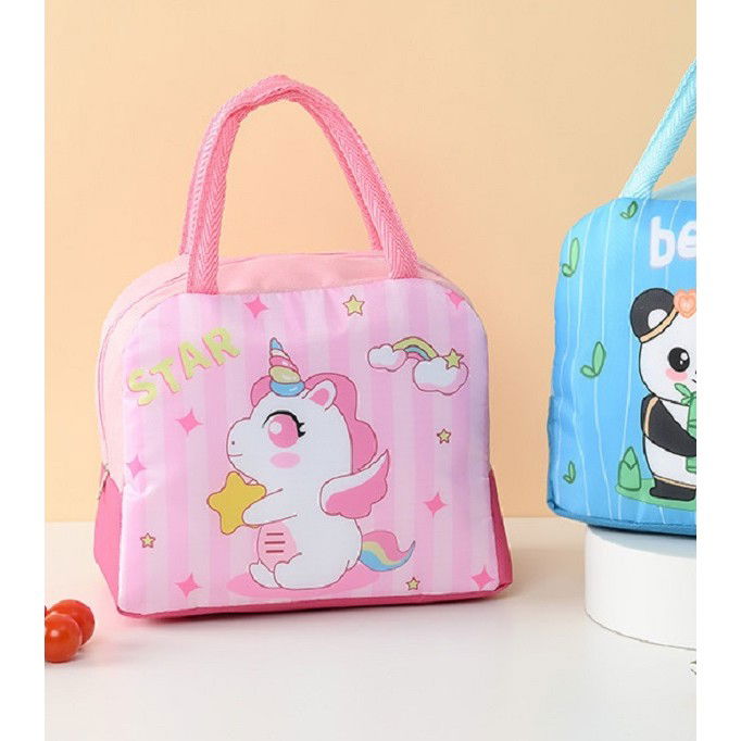 Geanta Termoizolanta pentru Copii, Flippy, 23x13x19 cm, Model Imprimeu Unicorn, din Folie de Aluminiu si Panza Oxford, Roz [7]