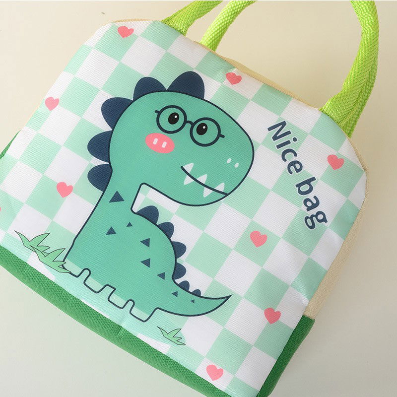 Geanta Termoizolanta pentru Copii, Flippy, 23x13x19 cm, Model Imprimeu Dinozaur, din Folie de Aluminiu si Panza Oxford, Verde [5]