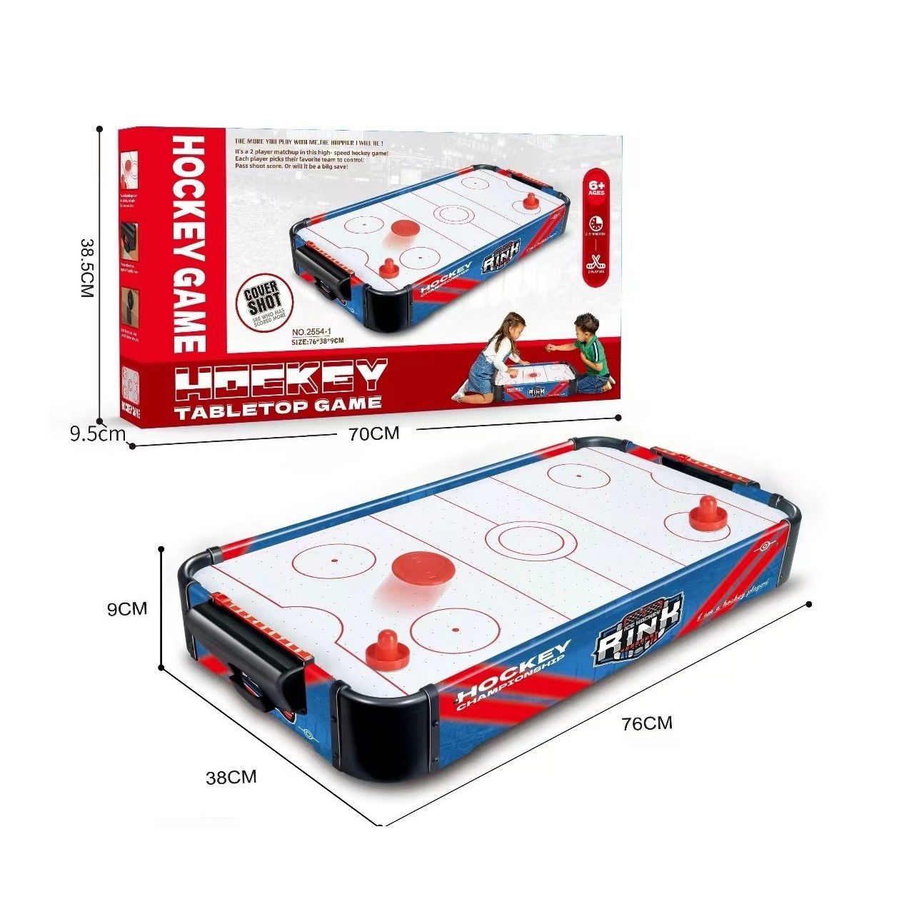 Jocuri de societate - Masa Air Hockey Graffiti fara Picioare, Flippy, PVC, 2 Pucuri, Tabela Scor, 2 Impingatoare, 76x38x9 cm, Albastru