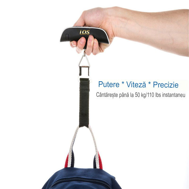 Pentru casa - Cantar Digital de Mana Curea, Flippy, Cantar Portabil, Cantarire Bagaje, Capacitate 50 kg, Functie de Tara, 12.5 x 2.8 x 2.8 cm, Alb-Negru