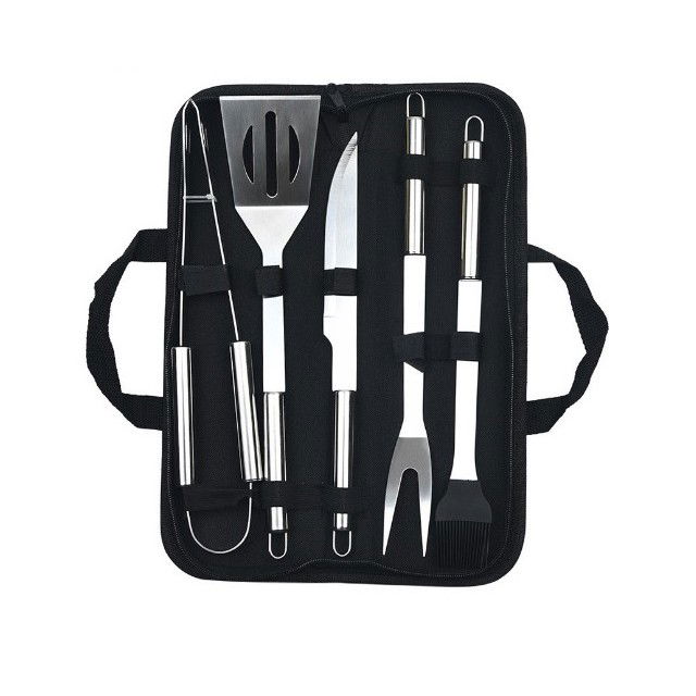 50 - 100 LEI - Set 5 Ustensile pentru Gratar, Flippy, din Otel Inoxidabil, Geanta Oxford, Argintiu