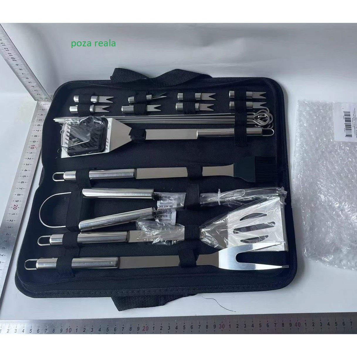 Pentru casa - Set 18 Ustensile pentru Gratar, Flippy, din Otel Inoxidabil, Geanta Oxford, Argintiu