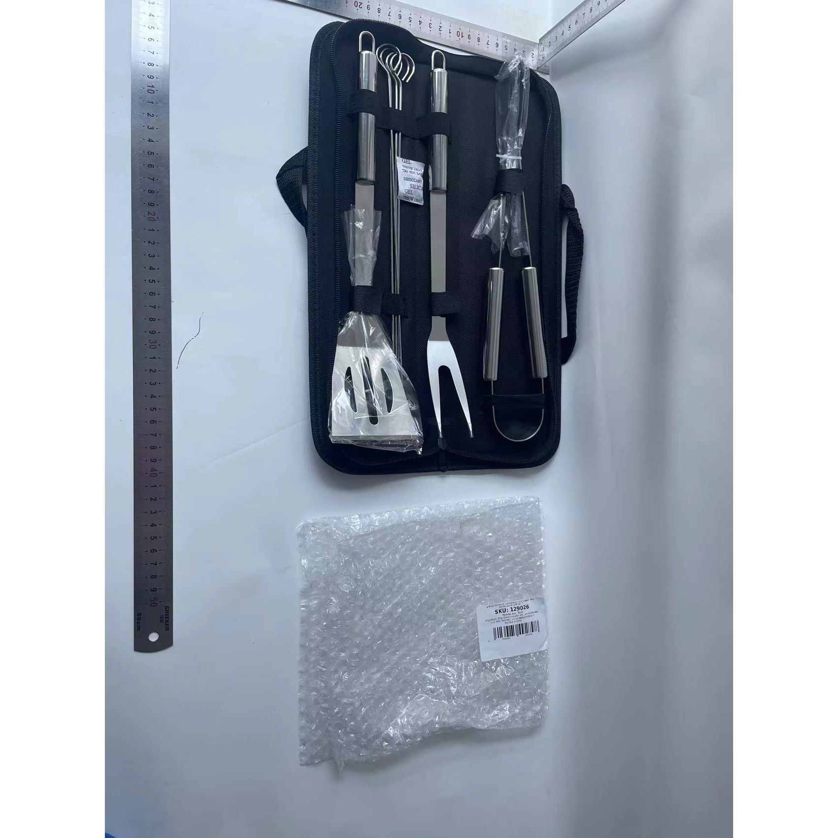 Set 7 Ustensile pentru Gratar, Flippy, din Otel Inoxidabil, Geanta Oxford, Argintiu [2]