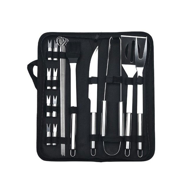 Pentru casa - Set 18 Ustensile pentru Gratar, Flippy, din Otel Inoxidabil, Geanta Oxford, Argintiu